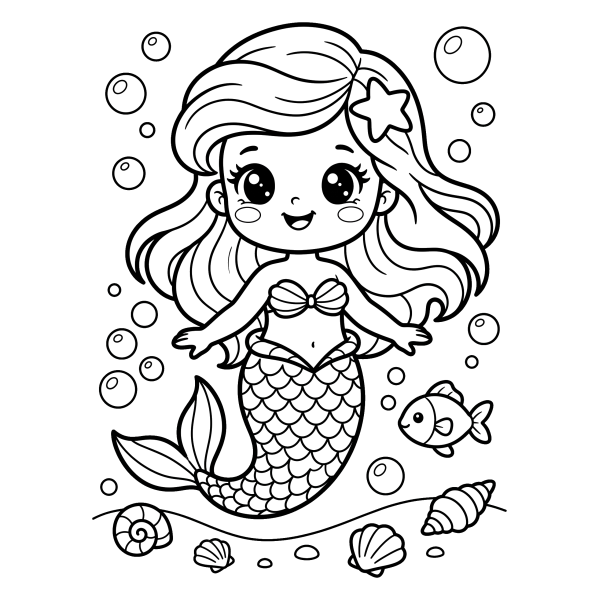 Coloriage Coloriage Kawaii Sirène à imprimer