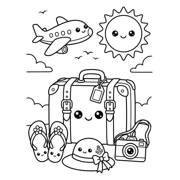 Coloriage Coloriage Kawaii Vacances à imprimer