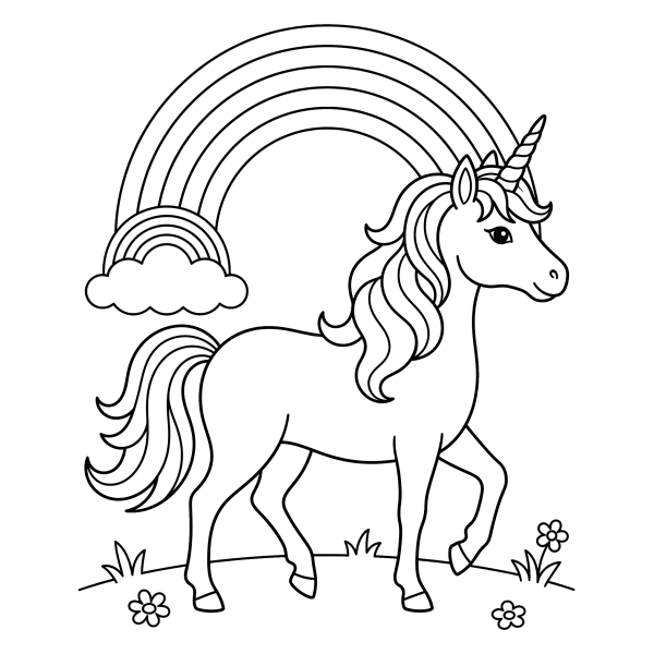 Coloriage Coloriage Licorne Arc-en-Ciel Facile à imprimer