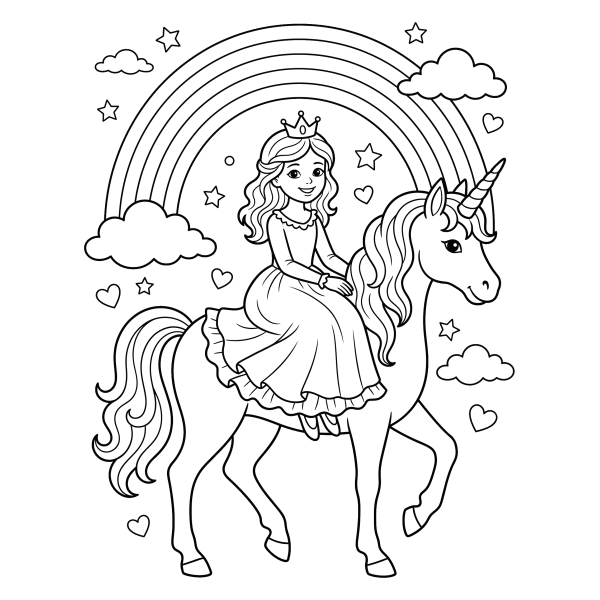 Coloriage Coloriage Licorne Arc-en-Ciel Princesse à imprimer