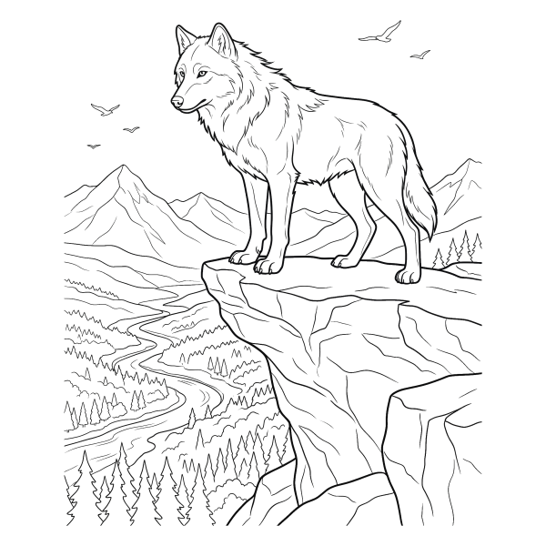 Coloriage Coloriage Loup au Bord de la Falaise à imprimer