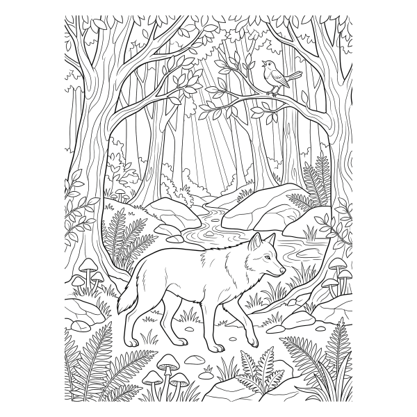 Coloriage Coloriage Loup dans la Forêt à imprimer