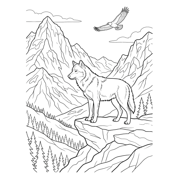 Coloriage Coloriage Loup dans la Montagne à imprimer