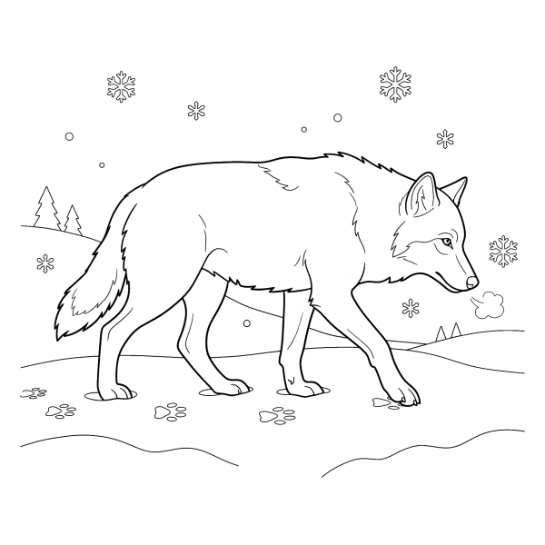 Coloriage Coloriage Loup dans la Neige à imprimer