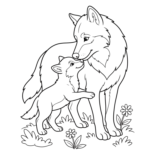 Coloriage Coloriage Loup et sa Maman à imprimer