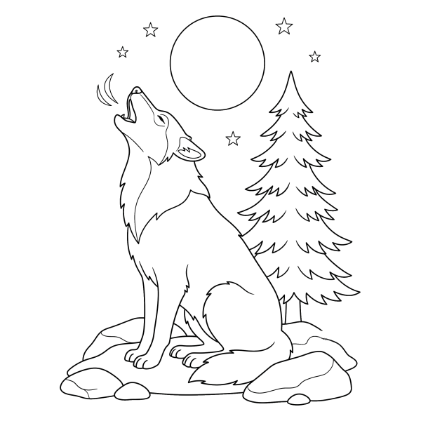 Coloriage Coloriage Loup qui Hurle à la Lune à imprimer