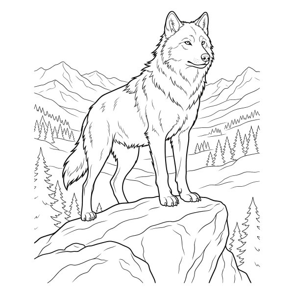 Coloriage Coloriage Loup sur un Rocher à imprimer