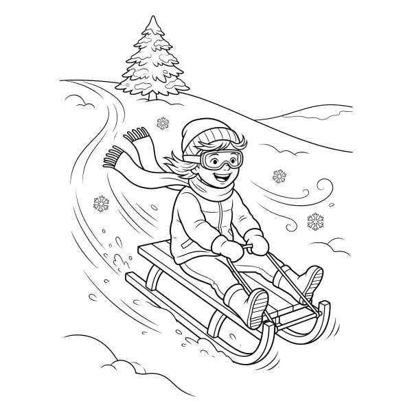 Coloriage Coloriage Luge dans la Neige à imprimer
