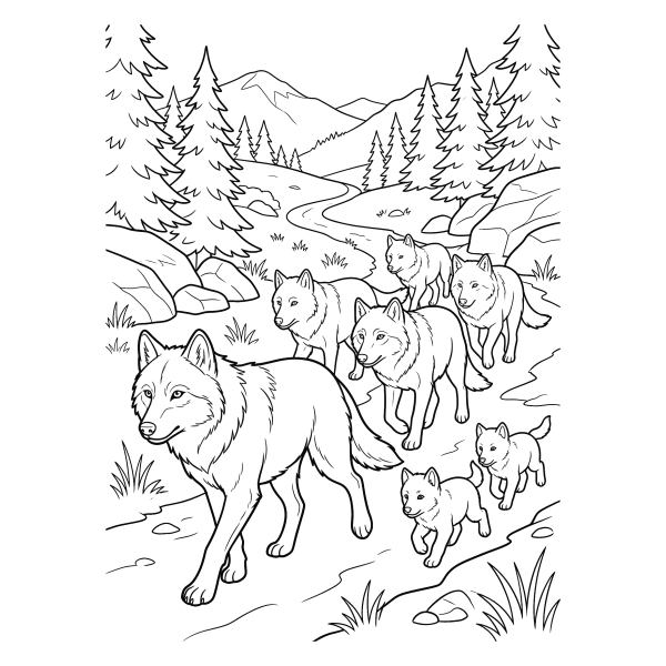 Coloriage Coloriage Meute de Loups à imprimer