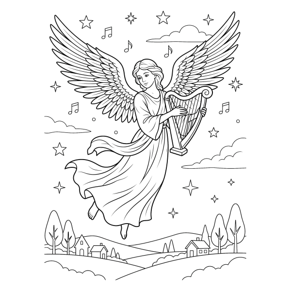 Coloriage Coloriage Noël Ange de Noël à imprimer