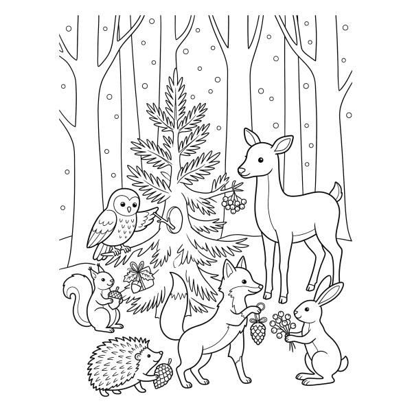 Coloriage Coloriage Noël Animaux de la Forêt à imprimer