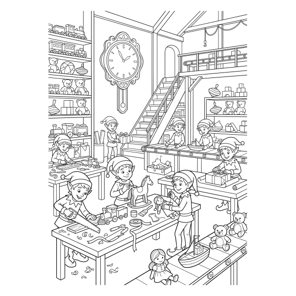 Coloriage Coloriage Noël Atelier des Lutins à imprimer