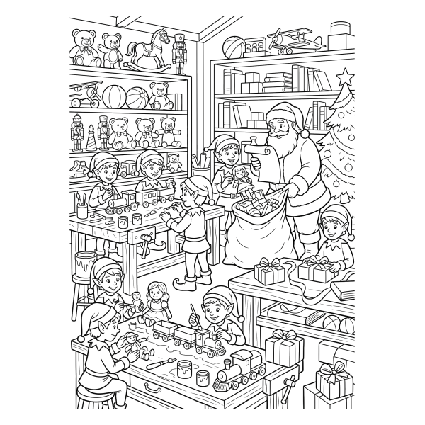 Coloriage Coloriage Noël Atelier du Père Noël à imprimer