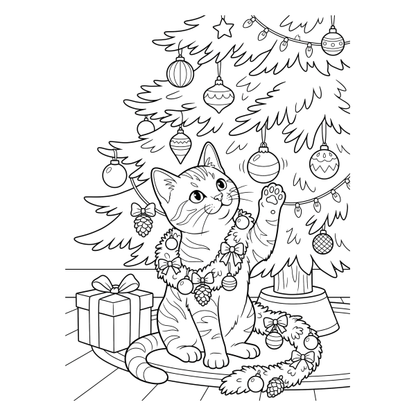 Coloriage Coloriage Noël Chat à imprimer