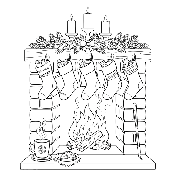 Coloriage Coloriage Noël Cheminée à imprimer