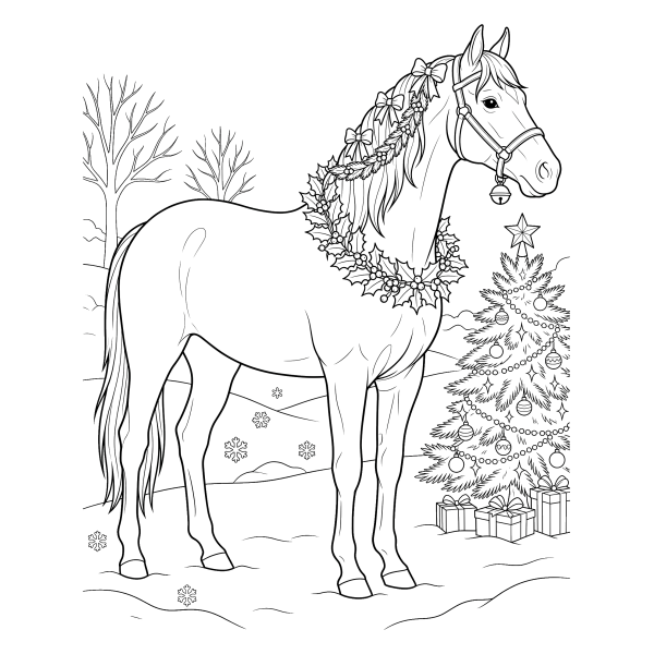 Coloriage Coloriage Noël Cheval à imprimer