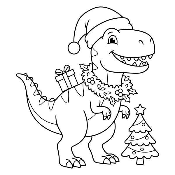 Coloriage Coloriage Noël Dinosaure à imprimer