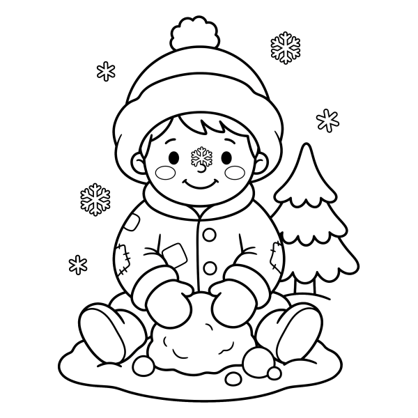 Coloriage Coloriage Noël Enfant dans la Neige à imprimer