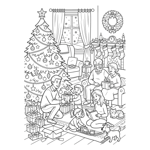 Coloriage Coloriage Noël Famille à imprimer