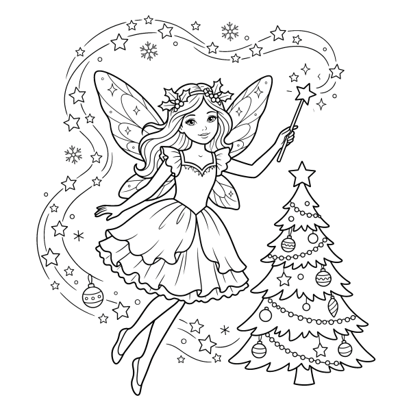 Coloriage Coloriage Noël Fée à imprimer