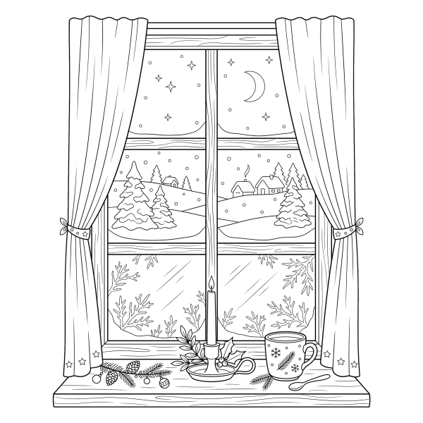 Coloriage Coloriage Noël Fenêtre à imprimer