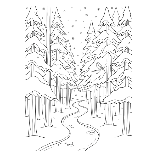 Coloriage Coloriage Noël Forêt de Sapins à imprimer
