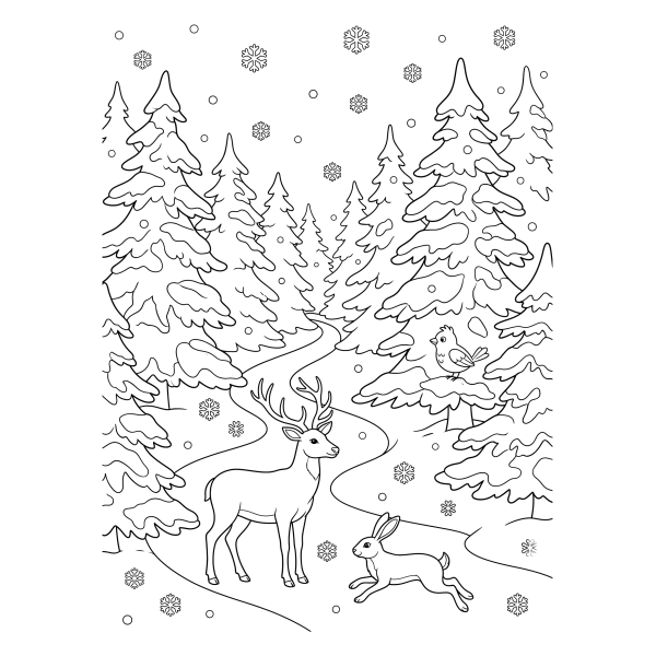 Coloriage Coloriage Noël Forêt Enneigée à imprimer