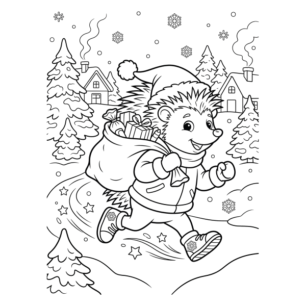 Coloriage Coloriage Noël Hérisson Bleu à imprimer
