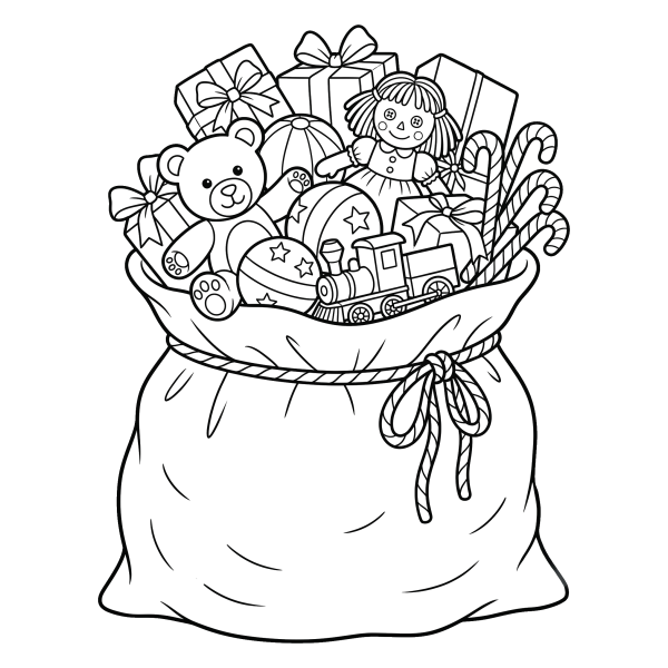 Coloriage Coloriage Noël Hotte du Père Noël à imprimer