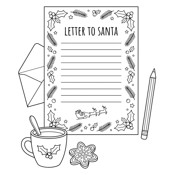 Coloriage Coloriage Noël Lettre au Père Noël à imprimer