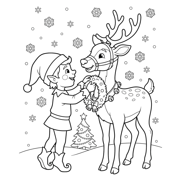 Coloriage Coloriage Noël Lutin et Renne à imprimer