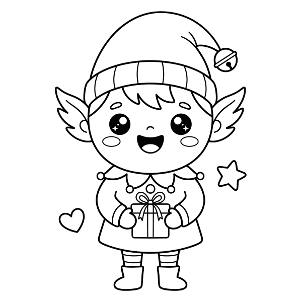 Coloriage Coloriage Noël Lutin Kawaii à imprimer