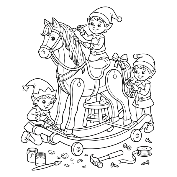 Coloriage Coloriage Noël Lutins au Travail à imprimer
