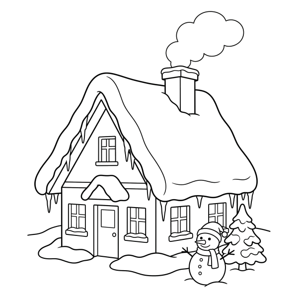 Coloriage Coloriage Noël Maison Enneigée à imprimer