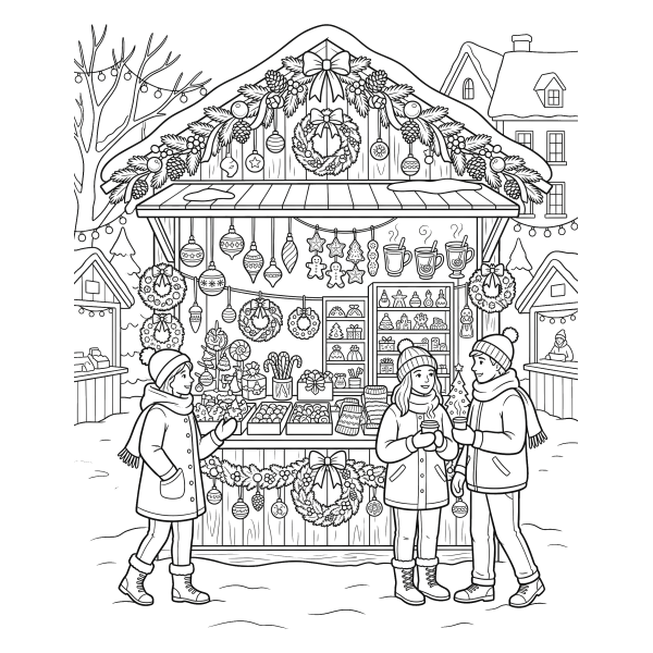 Coloriage Coloriage Noël Marché de Noël à imprimer