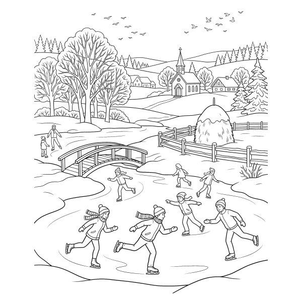 Coloriage Coloriage Noël Paysage Enneigé à imprimer