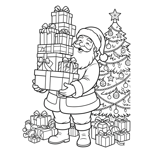 Coloriage Coloriage Noël Père Noël avec Cadeaux à imprimer