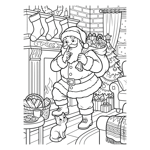 Coloriage Coloriage Noël Père Noël Cheminée à imprimer