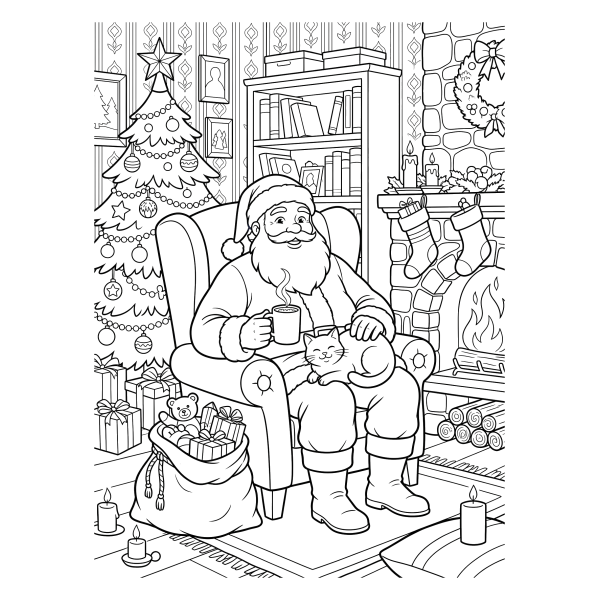 Coloriage Coloriage Noël Père Noël dans sa Maison à imprimer