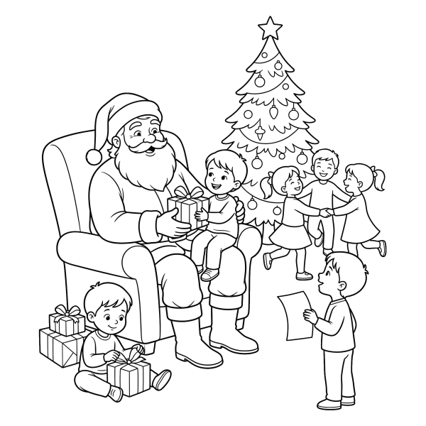 Coloriage Coloriage Noël Père Noël et Enfants à imprimer