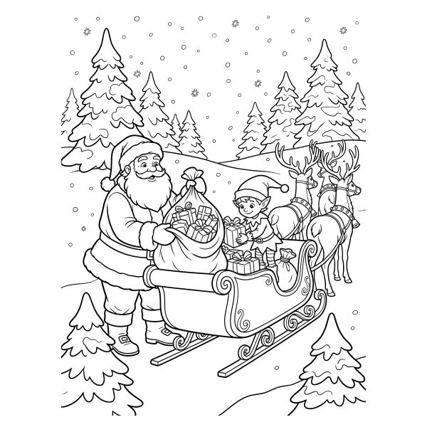 Coloriage Coloriage Noël Père Noël et Lutin à imprimer