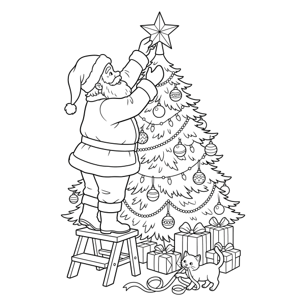 Coloriage Coloriage Noël Père Noël et Sapin à imprimer