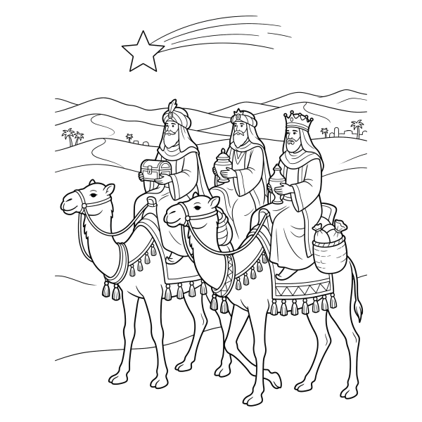 Coloriage Coloriage Noël Rois Mages à imprimer
