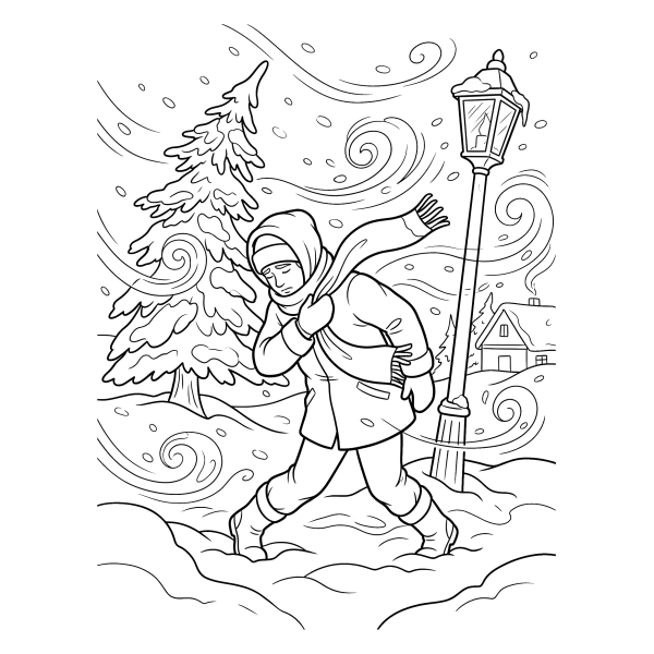 Coloriage Coloriage Noël Tempête de Neige à imprimer