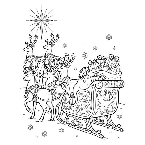 Coloriage Coloriage Noël Traîneau avec Rennes à imprimer