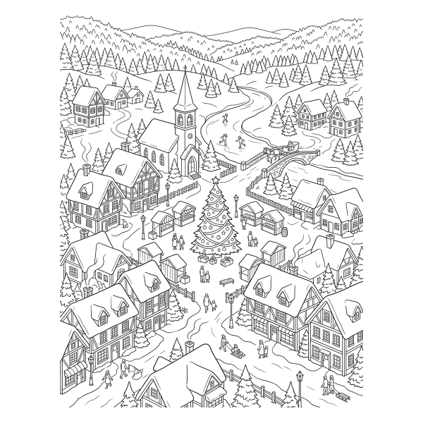 Coloriage Coloriage Noël Village Enneigé à imprimer