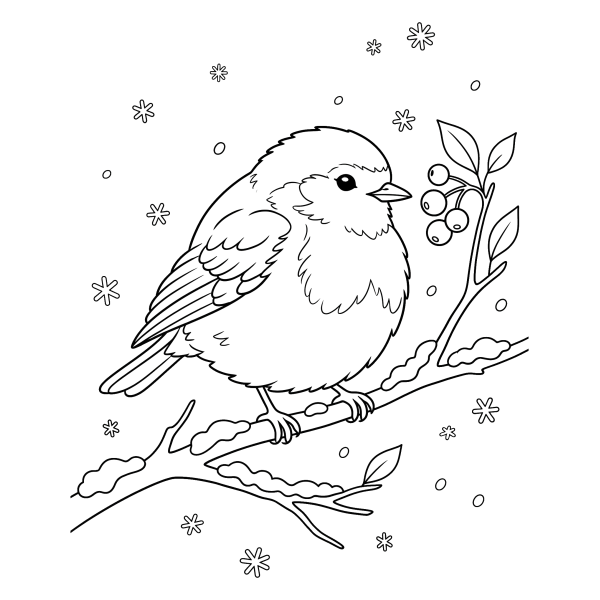 Coloriage Coloriage Oiseau dans la Neige à imprimer