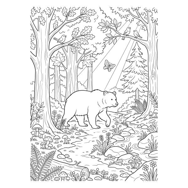 Coloriage Coloriage Ours dans la Forêt à imprimer