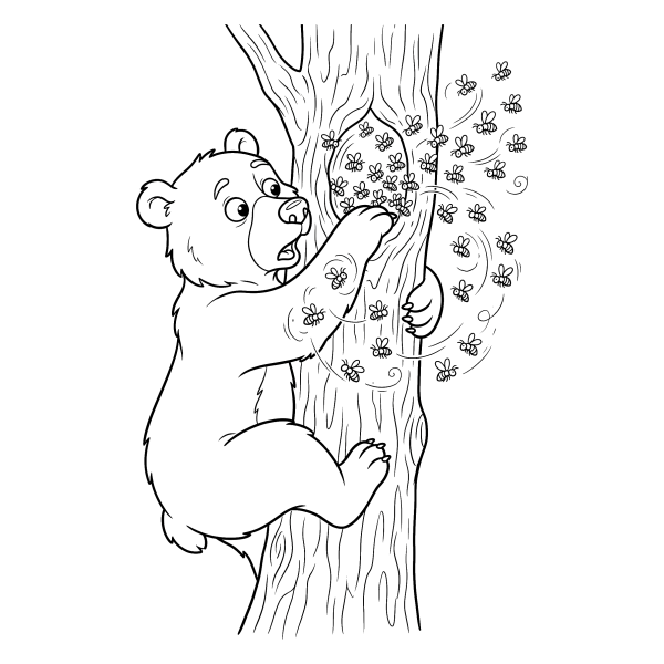 Coloriage Coloriage Ours et Abeilles à imprimer