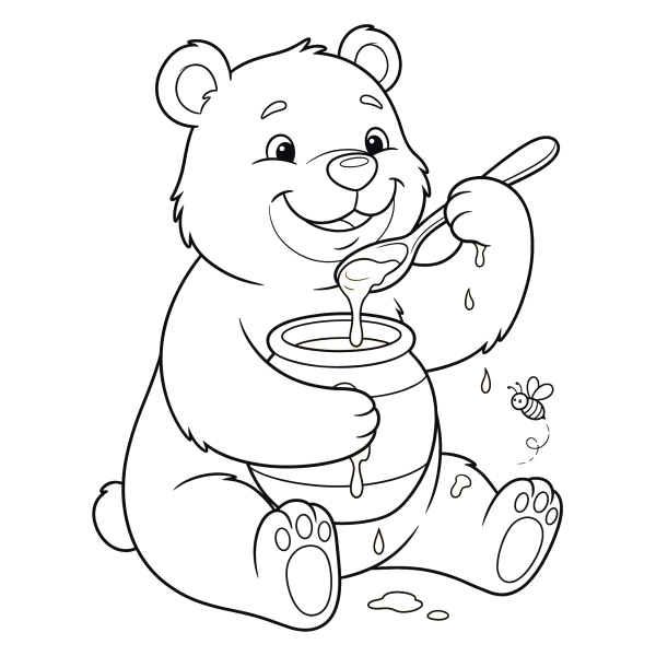 Coloriage Coloriage Ours et son Pot de Miel à imprimer
